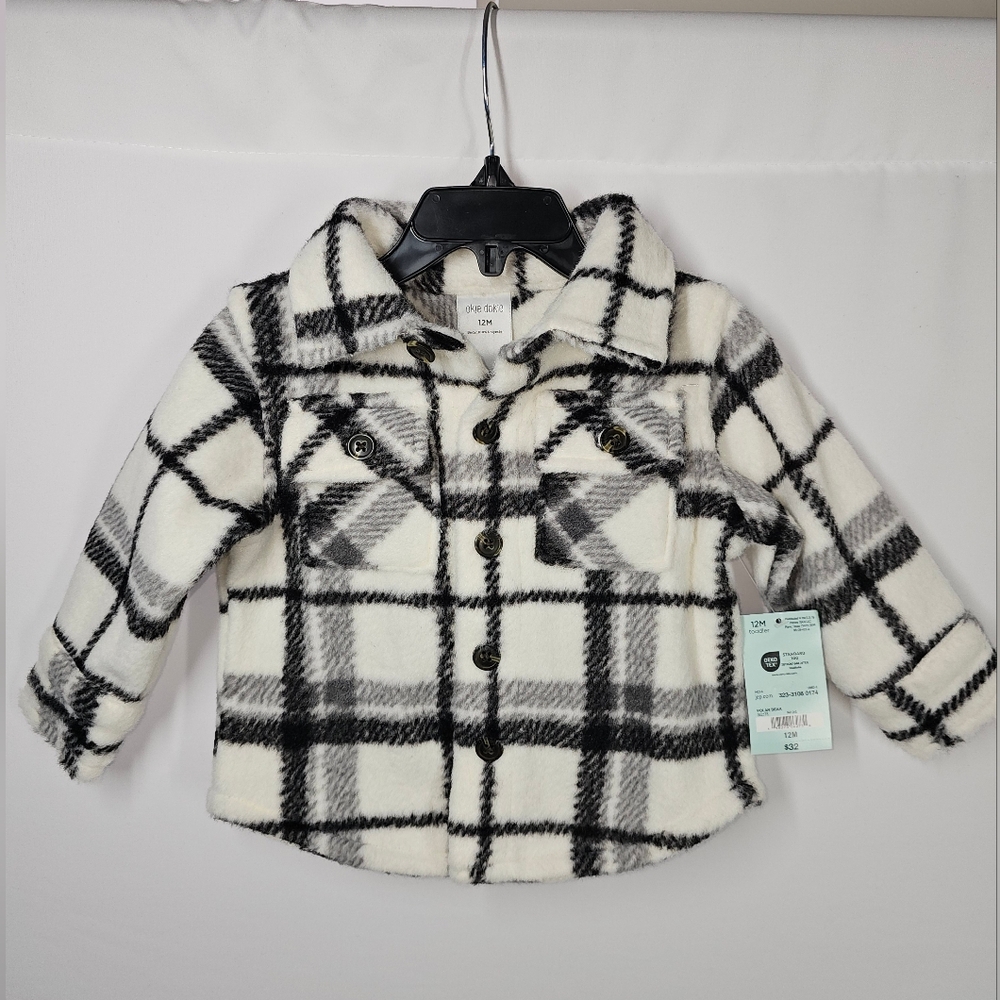 Okie Dokie Toddler & Little Boys, Plaid Button-Up Jacket, Size 12M White/Black